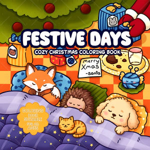FESTIVE DAYS COZY CHRISTMASColoring Book 24 Page Gift For Birthday Party Relieve Stress Kill Time Graffiti Painting Drawing