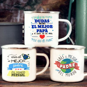 Best Father in The World Print Enamel Mug Creative Coffee Cups Drinks Water Cup Camping Mugs Birthday Fathers Day Gift for Dad