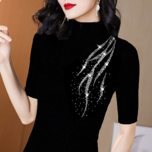 New Spring/Summer New Arrival Half Turtleneck Bottoming Shirt Womens Fashion Inner Match Black Half-Sleeved T-shirt Womens Middle-Aged Shirt Small Shirt