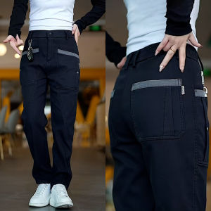 กางเกงขายาวทรงตรงลำลองสำหรับผู้ชาย กางเกงขายาวทรงตรงสีเทาบางสำหรับใส่ทำงานในช่วงฤดูร้อน กางเกงขายาวทรงหลวมสำหรับใส่ทำงาน