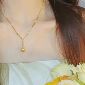 good 999 18K Gold Titanium Steel Frosted Little Gold Ball Temperament Necklace N8340