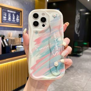 For OPPO A60 A18 A17 A16 A17K A16K A15 A15s A58 A78 A52 A72 A92 A31 A5 A9 A11X A54 A55 A79 A98 A53 A32 A3s A5s A74 A94 A1K A73 A93 F7 F9 F11 Pro Smile Happy Colorful Wave Curved Edge Wrist Band TPU Soft Case