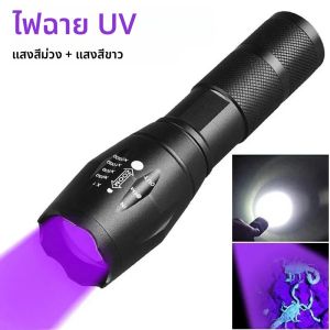 ไฟฉายแบบชาร์จไฟ USB พร้อมแหล่งกําเนิดแสงคู่ แสงสีขาว 395nm แสงอัลตราไวโอเลตกลางแจ้งแคมป์ปิ้งตกปลาไฟฉายโคมไฟ