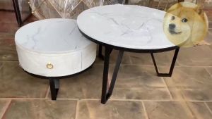 Bàn Trà Đôi Sofa Bàn Trà Mặt Đá Tròn Ngăn Tủ Chứa Đồ Chân Sắt Kiềng Cafe Phòng Khách