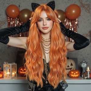 Christmas Reddish Brown Long Curly Wigs Synthetic Medium Part Water Wave Wig Cosplay Halloween for Afro Women Use Heat Resistant