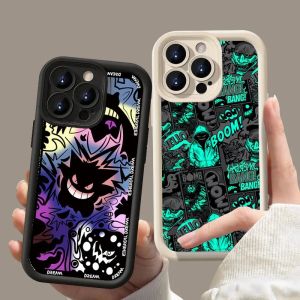 💗Internet celebrity trend+In stock+COD Case For iPhone 16 11 12 13 14 15 Pro Max XR X XS Max 7 8 14 15 Plus SE 2020 13 12 Mini Anime Pokemon Gengar Graffiti Blackened Clown Demon Shockproof Silicone Cover