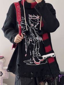 เสื้อสเวตเตอร์ถักแบบลำลองสำหรับผู้หญิงในฤดูหนาว สไตล์ปUNK ลายขาดๆ หนา อบอุ่น เสื้อคลุมแบบลำลอง สวมใส่สบาย เสื้อผ้าทำงานสไตล์เกาหลี