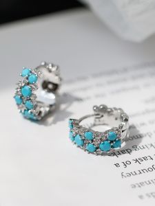KUZH | Earrings Luxury French Style Blue Turquoise & Zircon Inlaid Silver