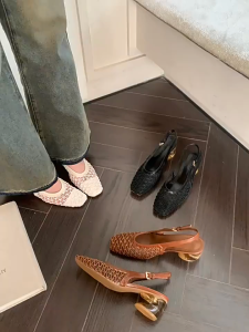 Korean Elegant Sandals With Block Heels For Women 1.95Inches New Weave Breathable