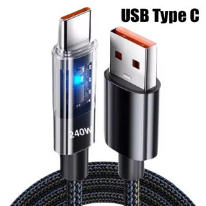 240W Nylon Cable USB Type C Super Fast Charging Cable For Samsung Xiaomi Huawei Honor LED Digital Display Fast Charger Data Cord