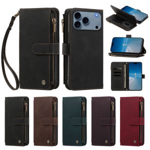 Wallet Case Compatible with For iPhone 18 Pro Max 17 16 plus 15 14 13 Case with 6 Card Holder RFID Blocking PU Leather Zipper Flip Wallet Pocket Kickstand Wrist Strap | Protective Phone Cover Black