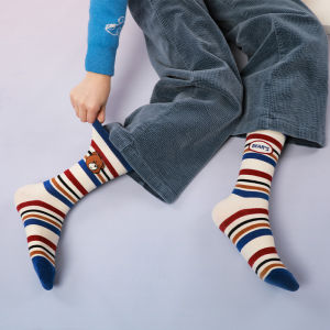 Tất Cotton Kẻ Sọc Đến Giữa Bắp Chân Phong Cách Đường Phố Dễ Thương Cho Nữ Tất Cotton Thấm Hút Mồ Hôi Mùa Xuân Thu Mới Về