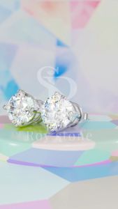 RoyStone - Anting Wanita Moissanite Sertifikat GRA Original Lapis Emas - Simple Stud Earring