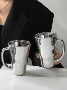 Creative Laser Silver Mug Cup with Handle Home Use Coffee Water Glass Cup High Aesthetic Value Nordic Style Retro Vintage