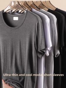 Short Sleeve T-shirt Mens Modal Cotton round Neck Summer Ice Silk Cool Half Sleeve Bottoming Shirt Home Wear Thin Middle-Aged and Elderly