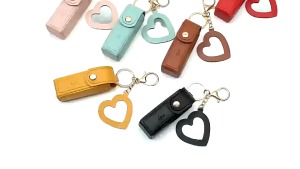 Lipstick Bag  Keychain PU Leather Lip Gloss Bag Bag Case For Travel Portable Mini with Mirror