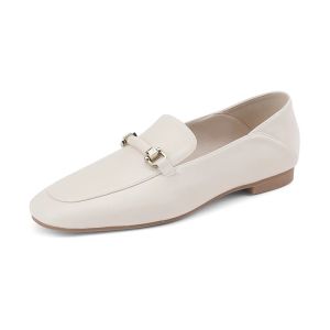 Hebe Retro British Style Mule Loafers Womens Leather Flats Low Heel Flat Bottom Small Leather Shoes Fashionable round Toe