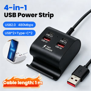 elough | USB Type C Charger With Holder 4in1 Power Strip 1M Fast Charging Cable Desktop Charging Station USB HUB Adapter Socket 2PD 2USB