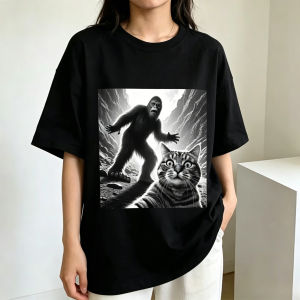 Sanrio | Funny Cat Selfie Bigfoot Alien Meme T-shirt Fashion Vintage Short Sleeve T-shirts Men Women Summer High Quality Cotton T Shirt