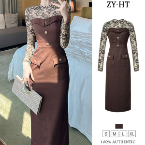 ZYHT EraVogue Women's Dresses: Lace, Brown, Long Sleeve & More