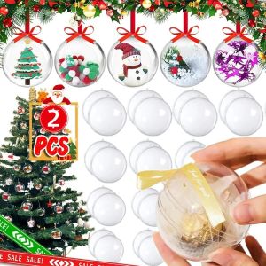 2Pcs DIY Hollow Balls Christmas Plastic Transparent Fillable Bauble Xmas Tree Hanging Ornaments Home Party Gifts Box Decor