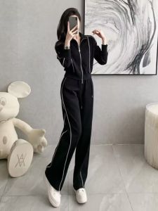 Fashionable Street Style Sporty Casual Set Women Spring Autumn Anti-Aging Slimming Open Cardigan Long Sleeve Sweatshirt Wide Leg Pants Two Piece Set