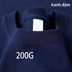 Áo Thun Cotton Dày Màu Xanh Navy Tay Ngắn Cổ Tròn Kiểu Dáng Cơ Bản Dành Cho Nam Và Nữ Mùa Hè Thoáng Khí Thấm Hút Mồ Hôi 200g