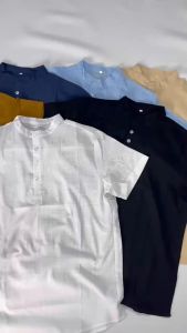 Cotton and Linen Plain Colour Chinese Collar Men's Polo Shirts: Casual Fashion Tops