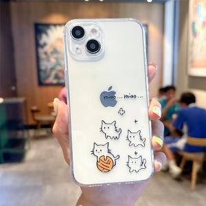 Transparent Fish Cat Design Mobile Phone Case for 15Pro Max Couple 14Plus New Model 13 Cute 12Mini Fun 11 Simple 17 Niche XR 8Plus