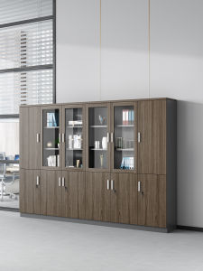 Modern Minimalist Wooden File Cabinet Office Storage Bookcase with Lock Archival Cabinet Glass Door Drawers Mobile Furniture