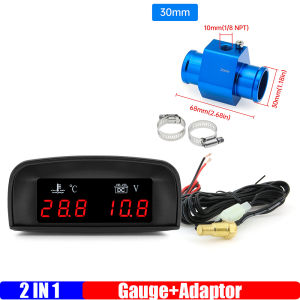 0~120 Celsius Water Temperature Gauge+Voltmeter 2 In 1 LCD Meter Red Light Digital Gauge with Sensor Adaptor for Car 12V 24V