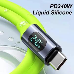 Cáp Sạc Nhanh 100W 240W USB Type C Có Màn Hình LED Dây Dữ Liệu USB C Cho iPhone Xiaomi Cáp Silicon Lỏng Cho Thiết Bị Thông Minh