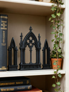 3pcs Gothic Style Castle Shape Tabletop Ornament Black Wooden Cathedral Arch Book Ends Vintage Home Office Shelf Decor Gift