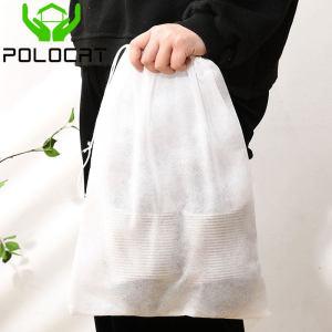 Polocat 25*35cm White Non-woven Fabric Drawstring Shoe Storage Bag Dustproof Organizer Pouch#1