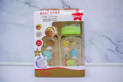 ขวดนมเบบี้แคร์ 8 ออนซ์คอกว้างสีชา แพ็ค2ขวด