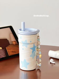 Stainless Steel Insulated Water Bottle Straw Coffee Cup High Aesthetic Value Portable Travel Mug Star Ins Style Thermal Cup