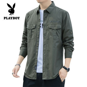 PLAYBOY Mens Summer Long Sleeve Shirt Business Slim Large Size Formal Shirt（M-5XL）