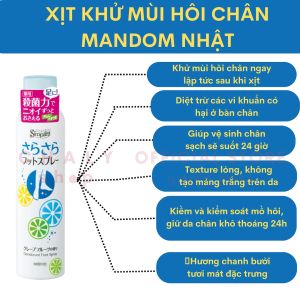 Xịt khử mùi chân Mandom Simplity Deodorant Foot Spray hương chanh bưởi thơm mát 135g Nhật