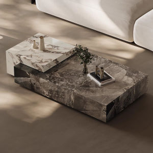 Italian Luxury Rock Board Coffee Table Combination High End Villa Tea Desk Rectangle Living Room Home Use Minimalist Coffee Table