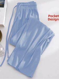 Sporty Straight Leg Pants Womens New 2025 Cool Independent Nine Points Loose Ice Silk Pants Small Size High Waist Wide Leg