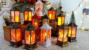 Creative Portable Vintage Battery Powered Christmas Flame Light Hanging Lantern Snowman Night Light