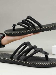 Summer Mens Beach Sandals Fashionable Woven Slip-On Slippers Soft Bottom Toe Post Foot Cover Outdoor Wearable Thong Slippers