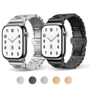 สายสแตนเลสสำหรับ Apple Watch Ultra 3 49 มม. Series 10 11 46 มม. 42 มม. 9 8 SE 3 45 มม. สายรูปตัว H สำหรับ IWatch แบบตัวล็อคแบบผีเสื้อ