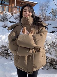 Winter New Womens Short Thickened Cotton Jacket Warm Outerwear Casual Commute Style Zipper Pocket Elements Regular Sleeve Long