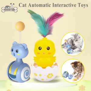 Cat Toy Interactive Ball Feather Teaser Rolling Rotating Indoor Play Exercise Kitten