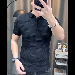 Short-sleeved Polo Shirt Mens 2024 New High-quality T-shirt Trend Korean High-end Lapel Sweater Knit Shirt with Collar Short-sleeved Tops