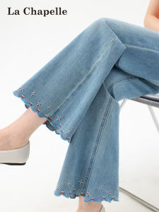La Chapelle | Embroidery Lace Flared Womens Jeans Light Fabric Summer Suitable for Pears Shape 9/10 Length