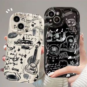 Silicone Music Cat Guitar Pattern Mobile Phone Case for Samsung S24ultra S23+/s22 Doodle S21/s20fe Artistic A15/a55 Girls 54/34 Cartoon A25/a24 Anti-fall A05s