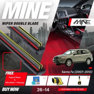 Wiper Frameless Double Blade HYUNDAI SANTA FE 1 Pasang FREE BONUS