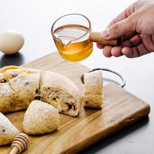 Makayo ถ้วยซอสแก้วใสทรงเหยือก มีด้ามไม้จับ ทนความร้อน ใส่น้ำผึ้ง ใส่ซอสสลัด สไตล์ญี่ปุ่น Saucer for seasoning มีสินค้าพร้อมส่ง